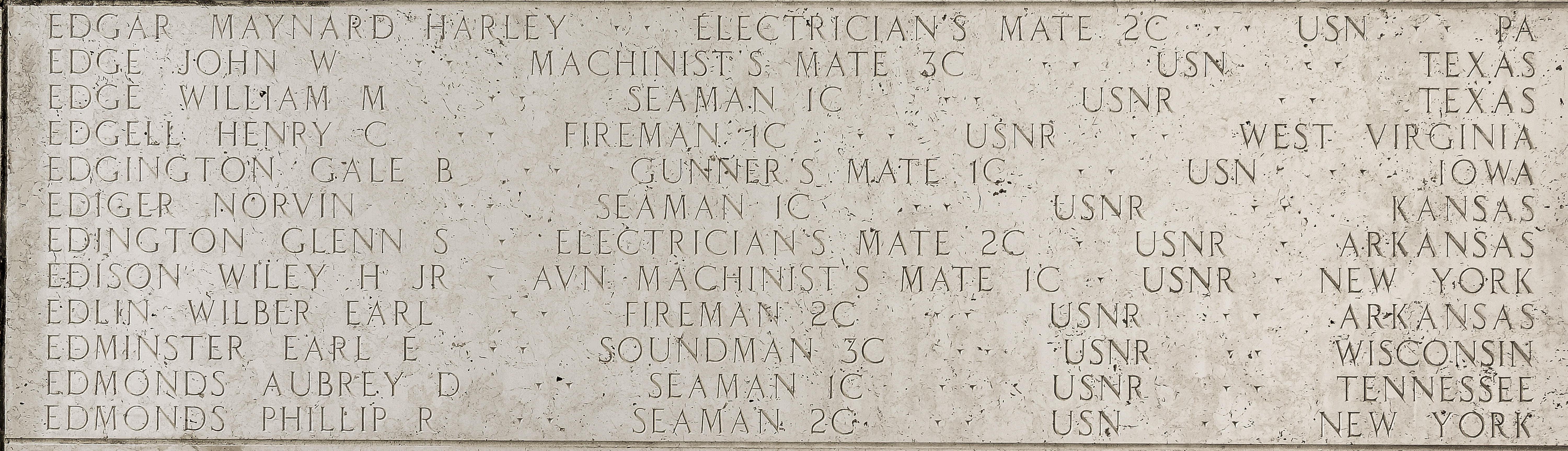 Glenn S. Edington, Electrician's Mate Second Class